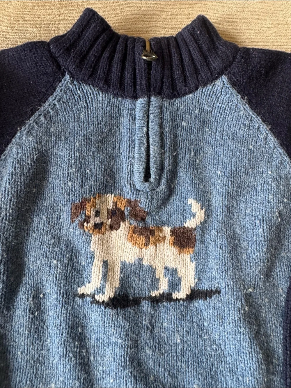 Old Navy Toddler 3T Dog Quarter Zip Wool Blend Sweater Blue Preppy